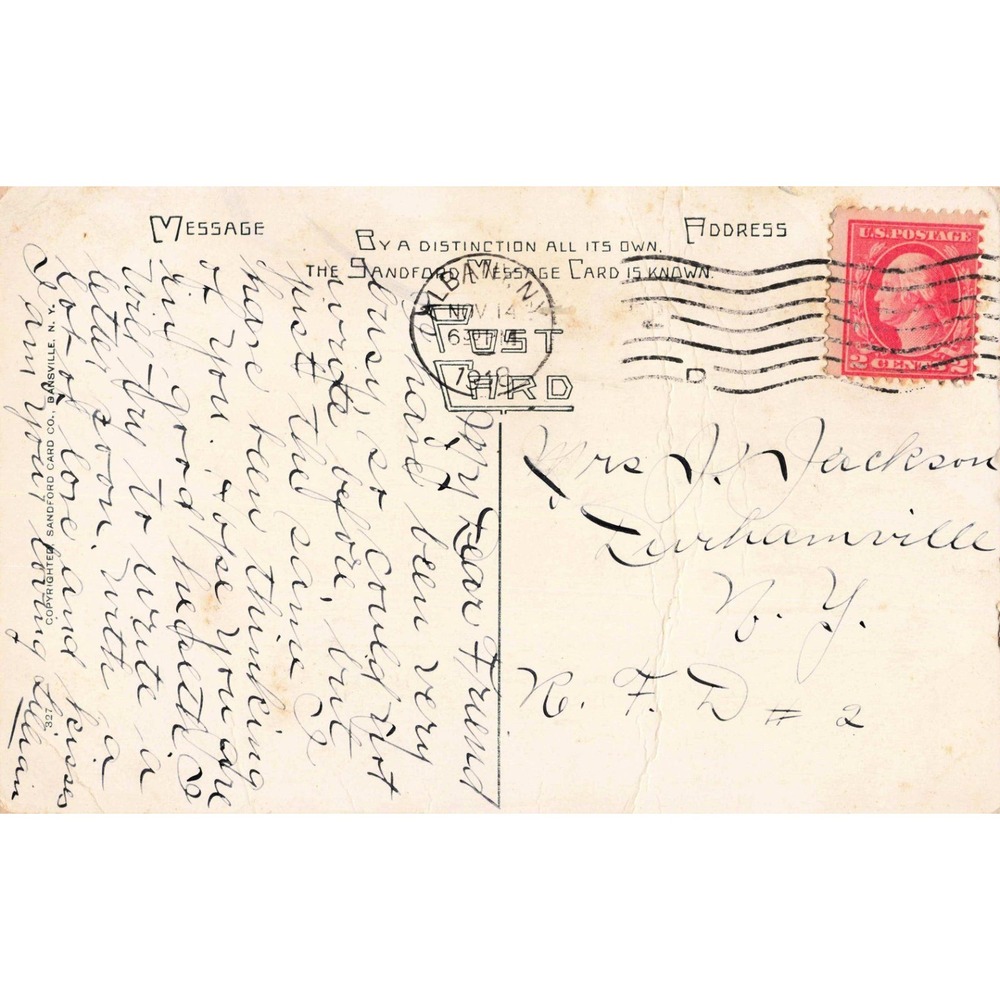 Antique 1914 Sandford Card Co Postcard Friendship Poem Albany NY Postmark Used - Picture 2 of 2
